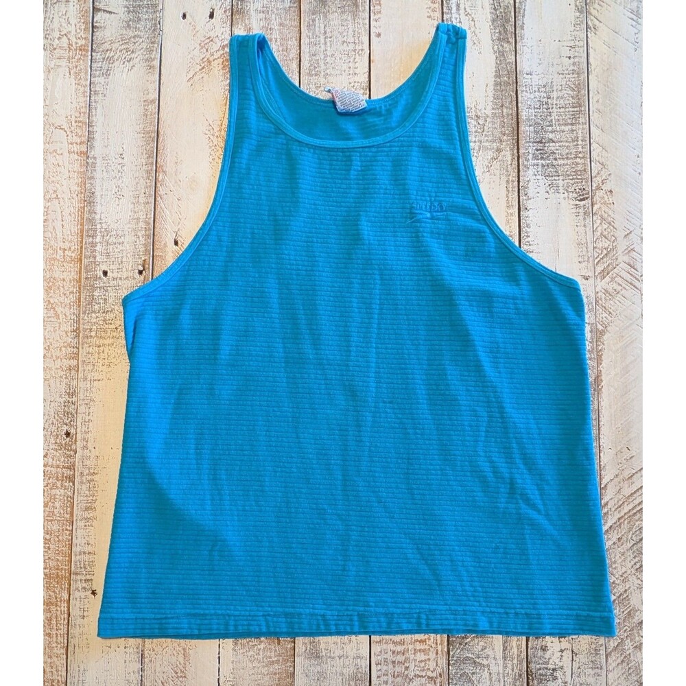 Vintage Speedo Men's Blue XL Striped Cotton Tank Top Lightweight Gym Activewear